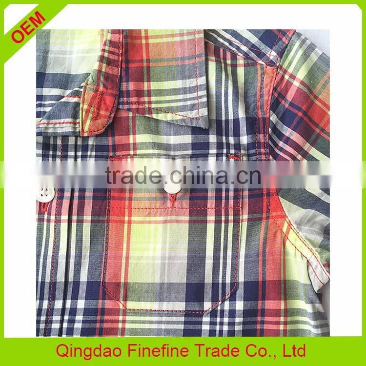 High end fashion short sleeve kids grid shirts