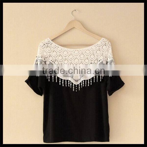 Hot sell fashion korea style lace design women summer blank latest printing t-shirt girl