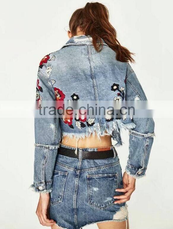 Runwaylover 132 Europe Style 2017 Women Fashion Short Style Embroidery Denim Jacket