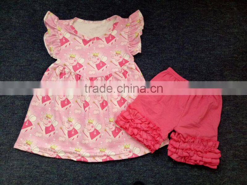 2017 new styles kids outfit arrow printing tunic pearl and shorts outfit