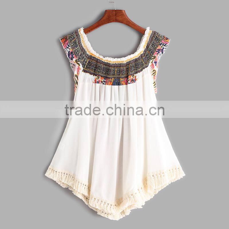 2017 fashion design summer Tassel Women Sleeveless Blouses