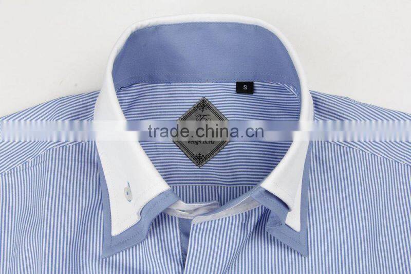 blouse 2017 stripe double collar casual men shirt cotton /spandex
