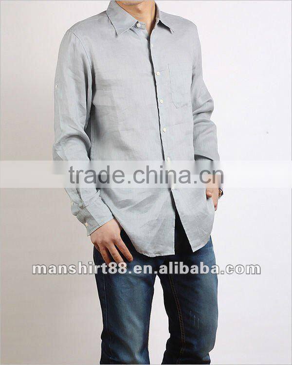 2016 man's 100% linen wash finishing long sleeve men's casual shirt