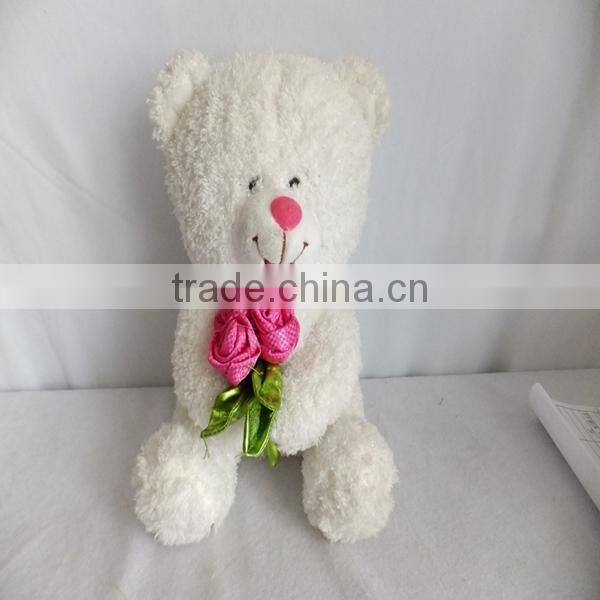 elegant design high quality offer white plush toy bear holding rose for valentine's