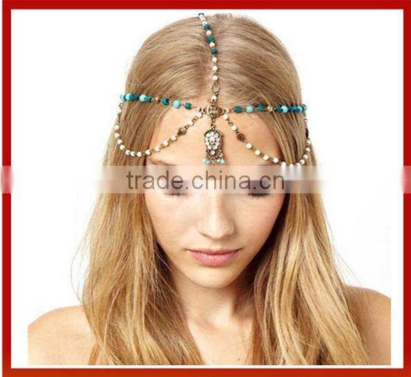 New Design Gold Crystal Beads Hair Band Elastic Headband Headmade Crystal Glass Beads Hair Band