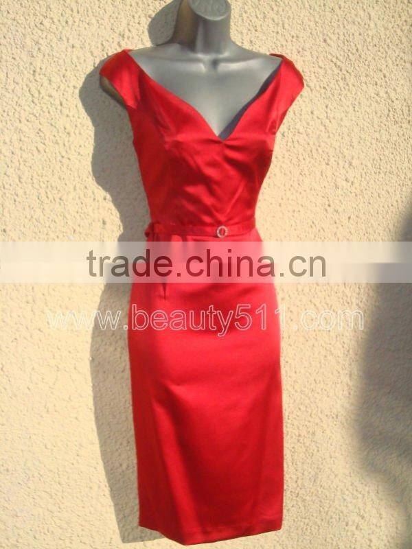 NWT 40s/50s WW2 Red Satin Wiggle Pencil Dress GP003