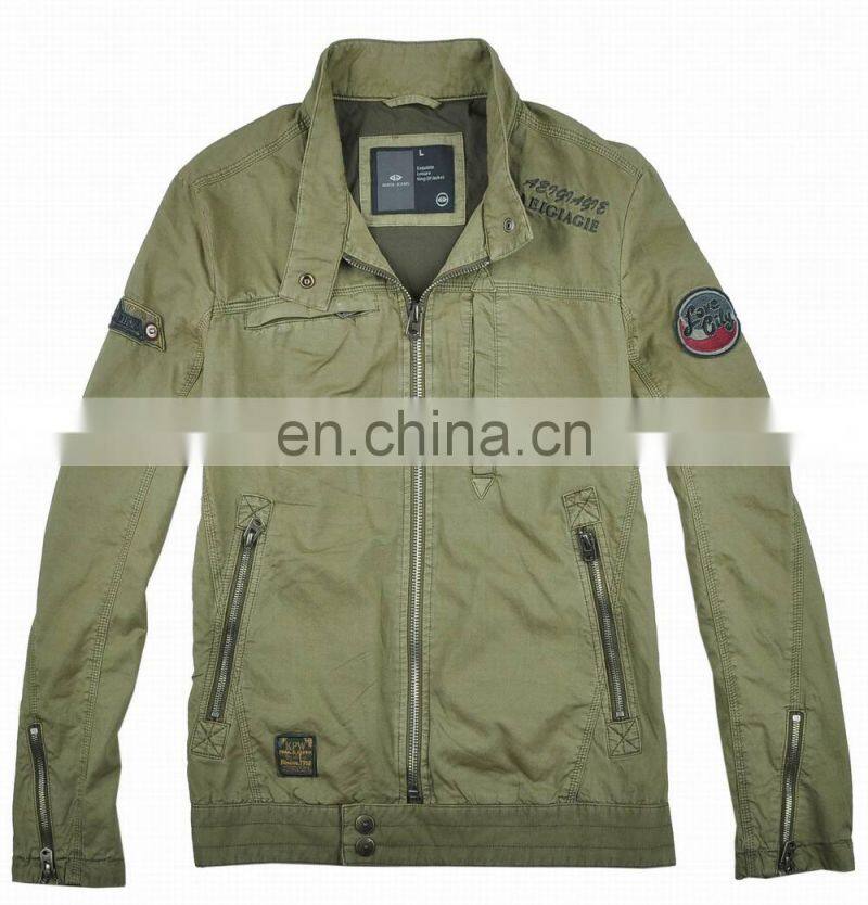 mens spring slim fit handsome military style denim embroidery bomber jacket