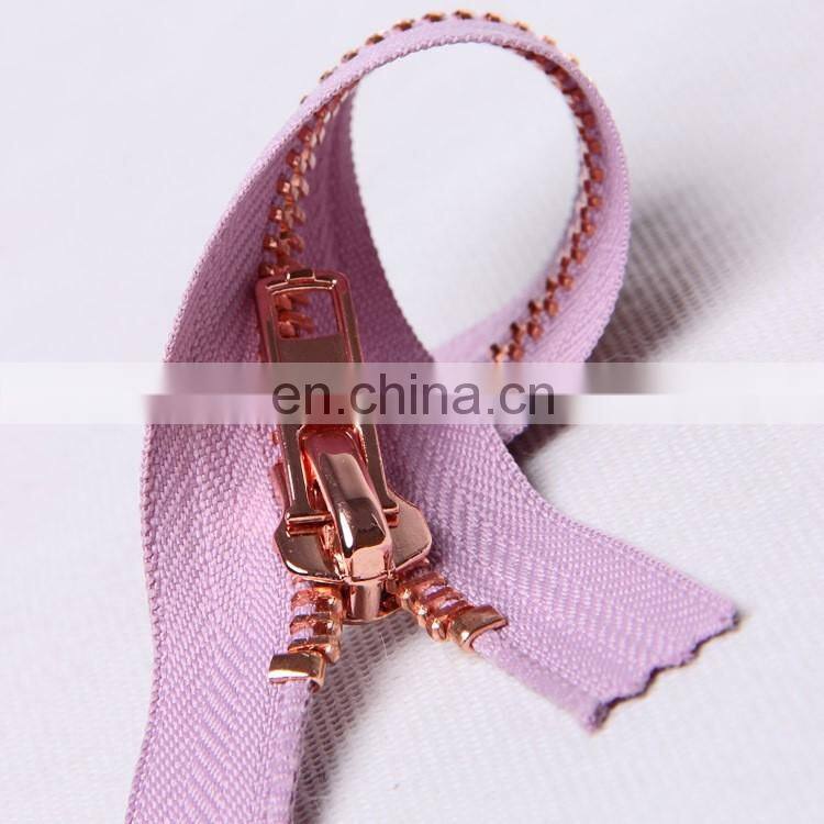 Hot sale fashion rose gold metal zipper
