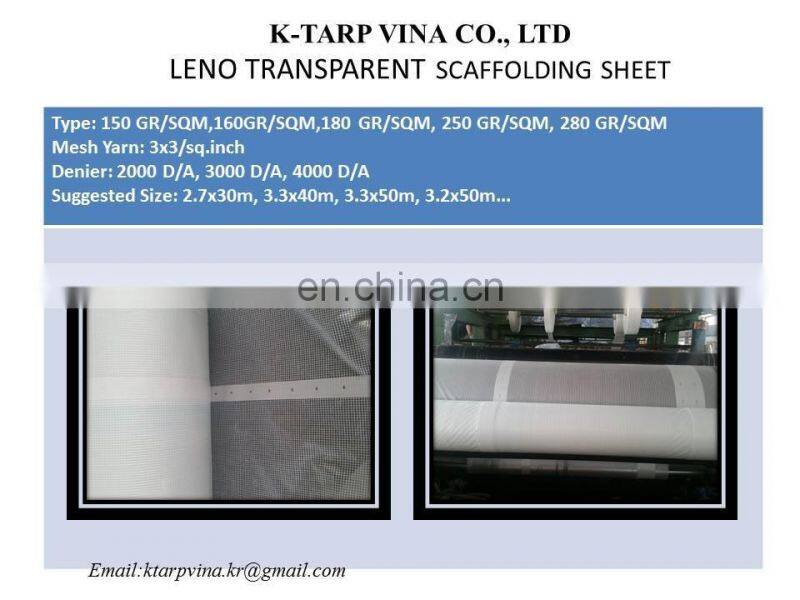 PE Leno Transparent Scaffold Sheeting with pre-punching holes, webbing reinforced band