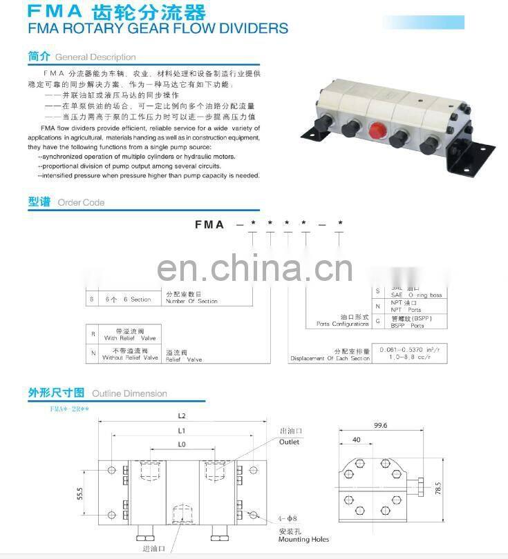 2 sections hydraulic gear flow divider synchronous motor