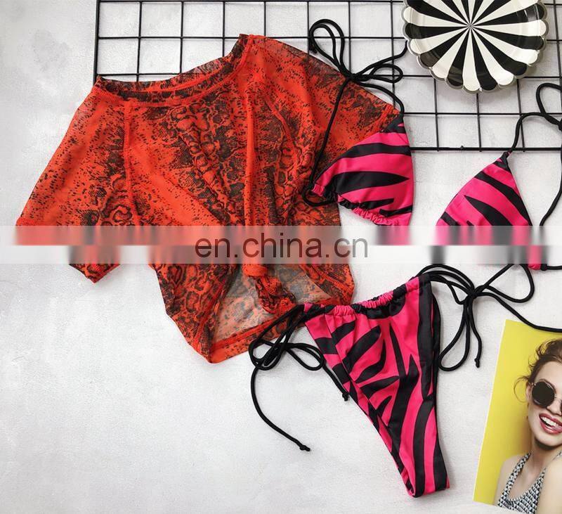 Sexy Zebra Printed Bikini 2019 Female Swimsuit Women Swimwear Three-pieces Bikini set Bather Bathing Suit Swim Wear Lady V1505