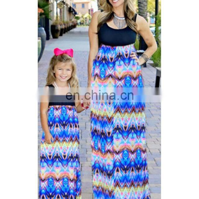 Hand embroidered side trim polyester long maxi dress family matching mother and daughter dress (this link for WOMAN)