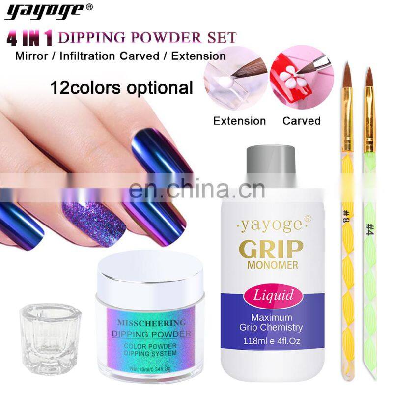 Fast Drying Acrylic Dip powder kit 3 in 1 Color Match Gel Polish vs Nail Lacquer 4 dipping powder with nail art tools