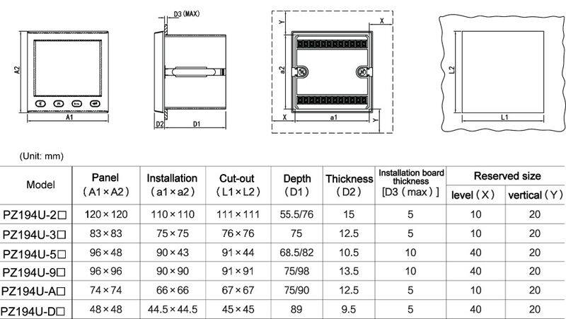 PZ194U-9XY3 96*96mm panel mount 3 phase LCD digital ac voltmeter