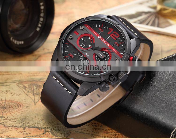 Curren 8259 Fashionable Luxury Mens Business Japan Movt. Quartz Watch Genuine Leather Casual Dress Wristwatches For Men
