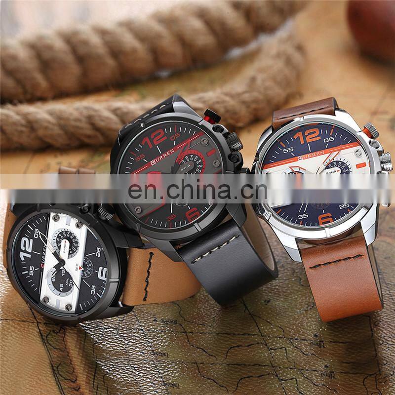 Curren 8259 Fashionable Luxury Mens Business Japan Movt. Quartz Watch Genuine Leather Casual Dress Wristwatches For Men
