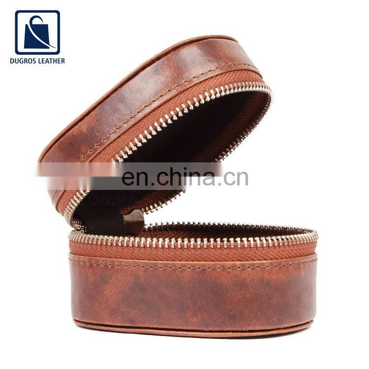 Modern Design Nickle Fitting Polyester Lining Material Zip Closure Unisex Genuine Leather Box