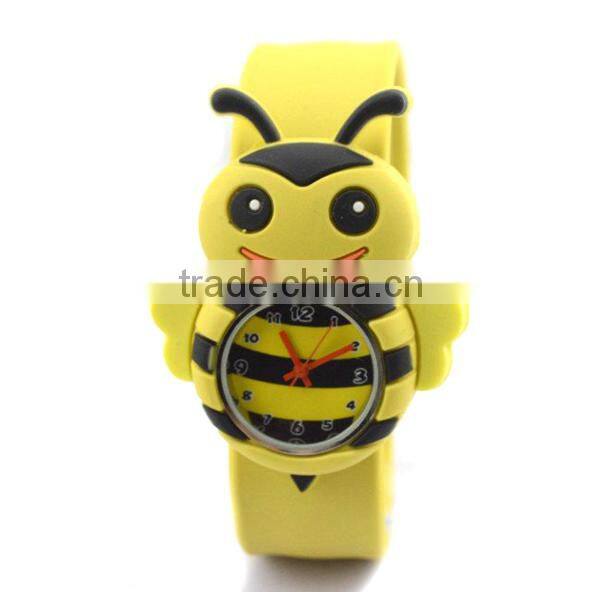 cute bee slap watch glass face quartz movt silicone strap sport watch