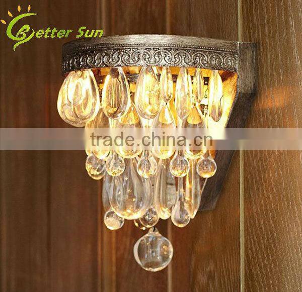 Rural Style Archaize Color 2 Lights Wrought Iron Cage Crystal Wall Lamp