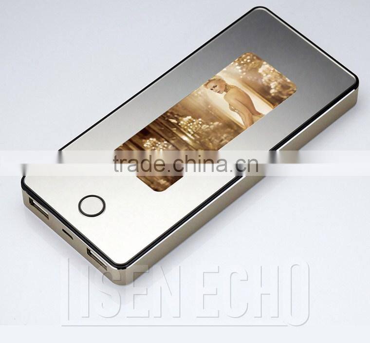 Latest fashion HD advertising portable power 8000mah large capacity polymer cell aluminum shell backup battery