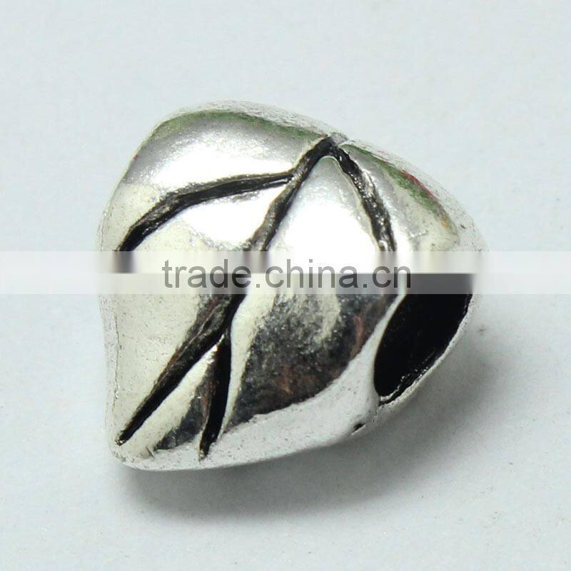 Wholesale Pdora Jewelry Accessories Leaf Shape Large Hole Metal Beads, Zinc Alloy Bracelets and Necklace Slide Beads