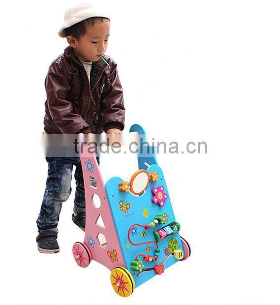 Multifunctional wooden toy pram,wooden walking toys, wooden toy trolley for baby