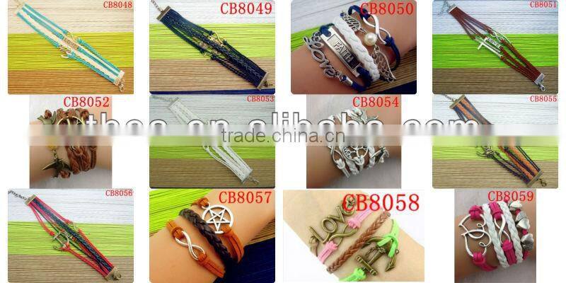 CB8007 wholesale jewelry leather bracelet wax line accessory sliver bracelet frienship leather bracelet