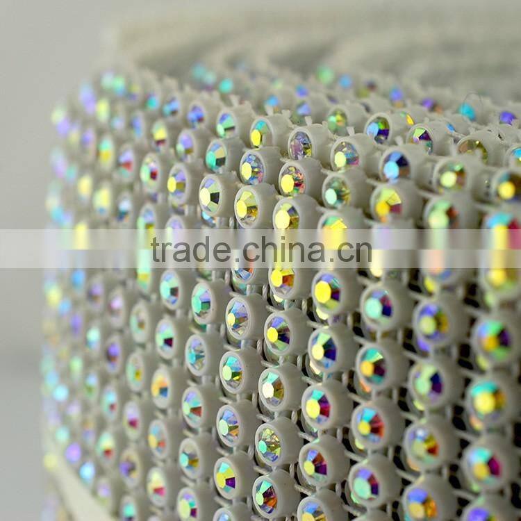 Highest Quality Elastic Rhinestone Rolls18 Rows Elastic Crystal Stone Trimming Mesh with Plastic Ribbon for DIY Decoration