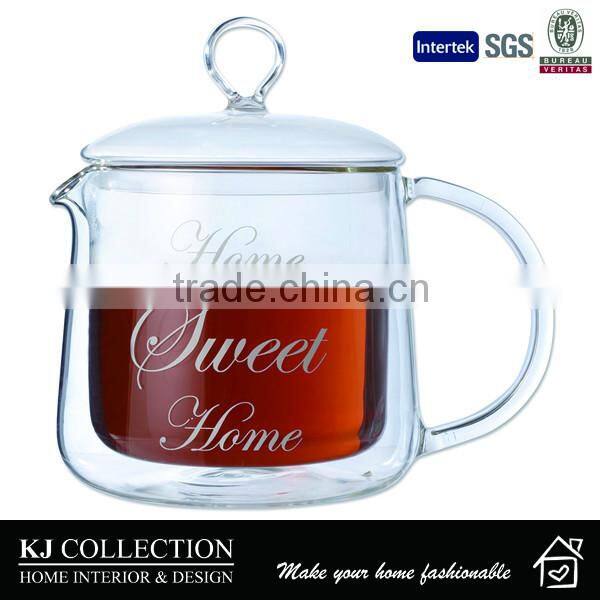 Double Wall Glass Tea Pot With Handle