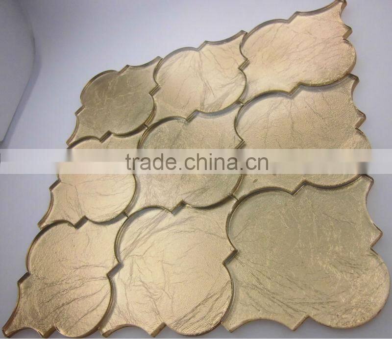 300x300 goldleaf glass mosaic 12''x12'' waterjet glass tile(wj1)