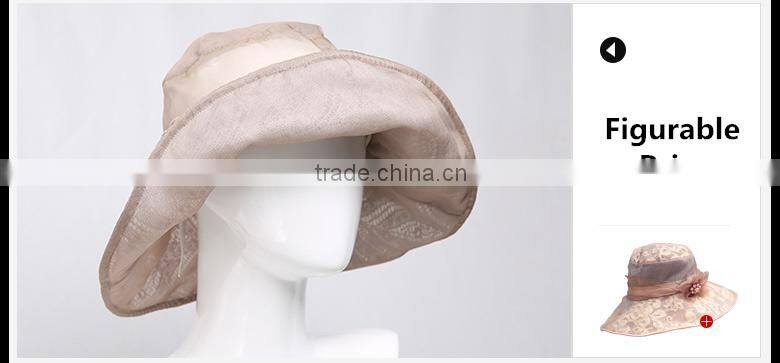 exquisite lace wide brim hat with flower decoration