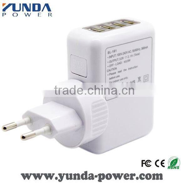 UK / EU / US Optional Plug 4 USB Ports Travel Charger