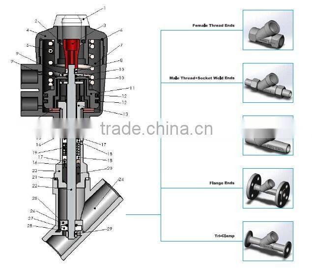 Top quality 45 degree angle seat valve for beer factory