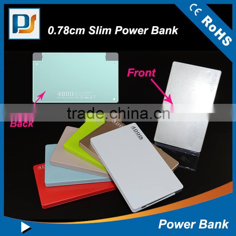 2015 Credit card portable rohs built in cable power bank charger for mobile and laptop