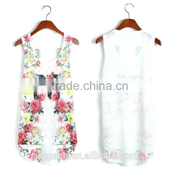 Latest fashion white printed sleeveless ladies tops for women