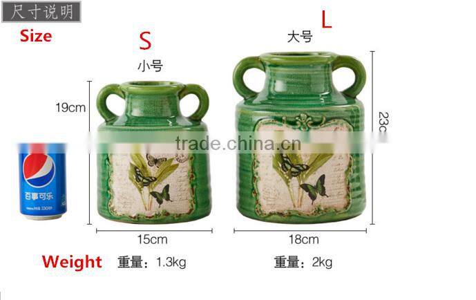 Green Ears Ceramic Glaze Vase Hand-painted Oil Painting B09BH04-5