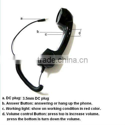 retro style mobile phone headset with volume and answer button for iPhone