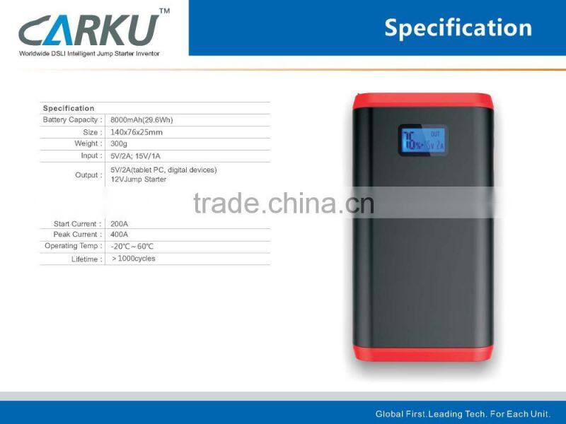 8000mAh Mini LiCo battery jump starter with LCD screen for 3000cc gasoline car
