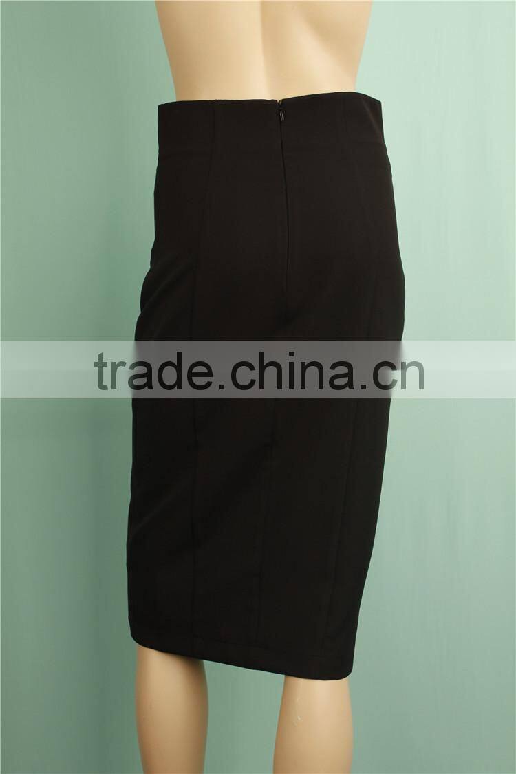 2016 women front slip high waist black fashion skirt