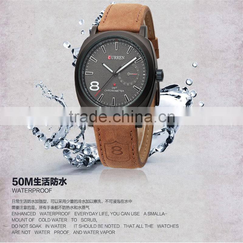 2015 waterproof Sport style Man original Curren watches Luxury Band Leather Strap quartz Clock 43mm Dial Vintage