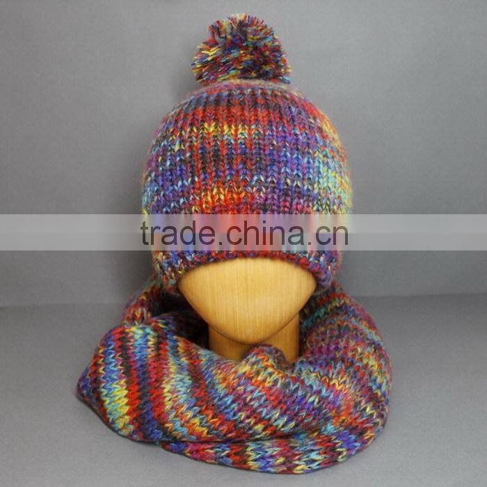 FASHION LOGO KNITTED SCARVES AND HAT SET/KNITTED WINTER SETS/KNITTED SCARF AND HAT WITH TOP BALL /POMPOM HAT/CABL DESIGN HAT