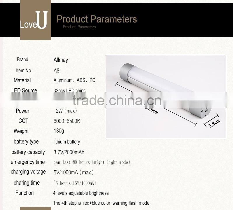 2016 Multi-Functional dimming rechargeable emergency led light USB android Rechargeable LED Emergency mini tube light
