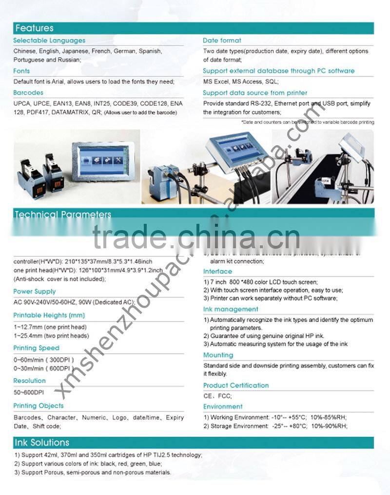 Industrial Inkjet Batch Code Printer for Food