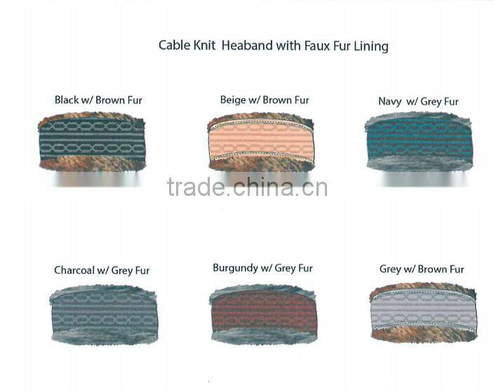 Fashion Winter promotional customized ribbed acrylic knitted headband collection with faux fur earmuff's