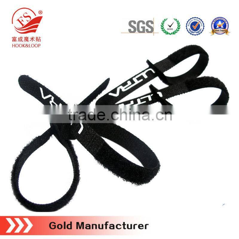 12x200mm custom self grip double sides nylon hook and loop cable tie with logo print