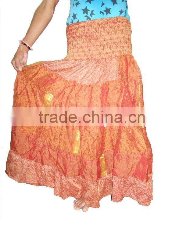 2347 saree silk skirt Magic Wrap Skirts Vintage 2 layer Indian summer white skirts tube skirt magic skirts pushkar magic orange