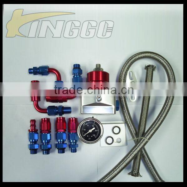 Auto Universal Adjustable Aluminum Fuel Pressure Regulator Kit with hose line kits&Fittings&Gauge