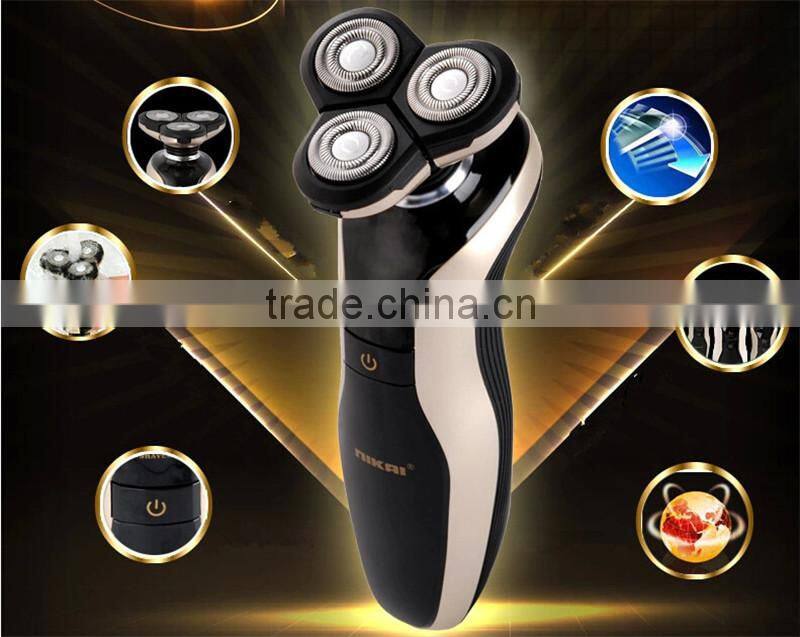 NIKAI 3 in 1 three head electric rechargeable mens shaver with nose trimmer