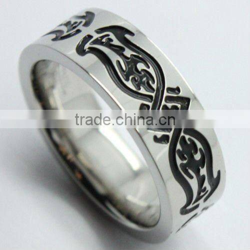 stainless steel men's silver rings with laser etched design