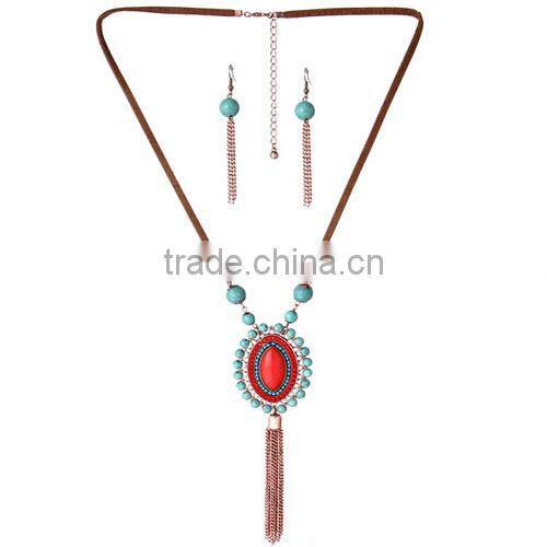 Retro style antique silver owl turquoise necklace and earrings jewelry sets